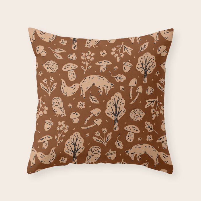 Inky Autumn Woodland Throw Pillow Gallery Image 1