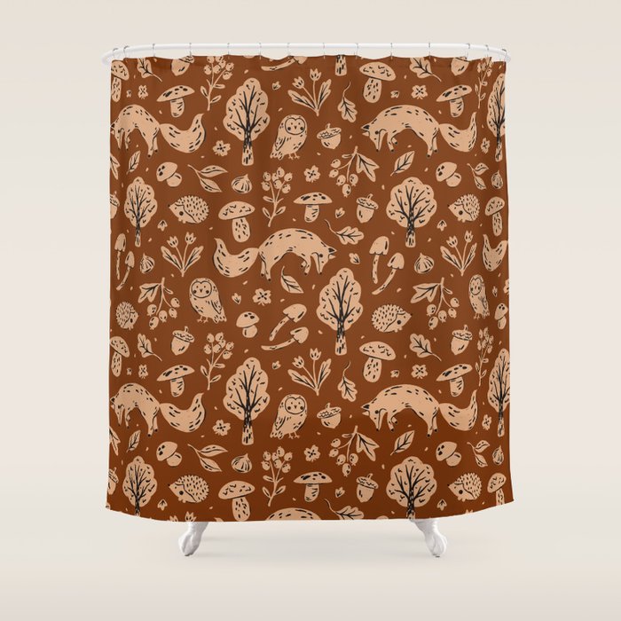 Inky Autumn Woodland Shower Curtain Gallery Image 1