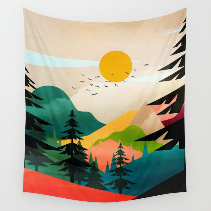 Colorful Morning in the Mountain Forest Wall Tapestry Gallery Image 4