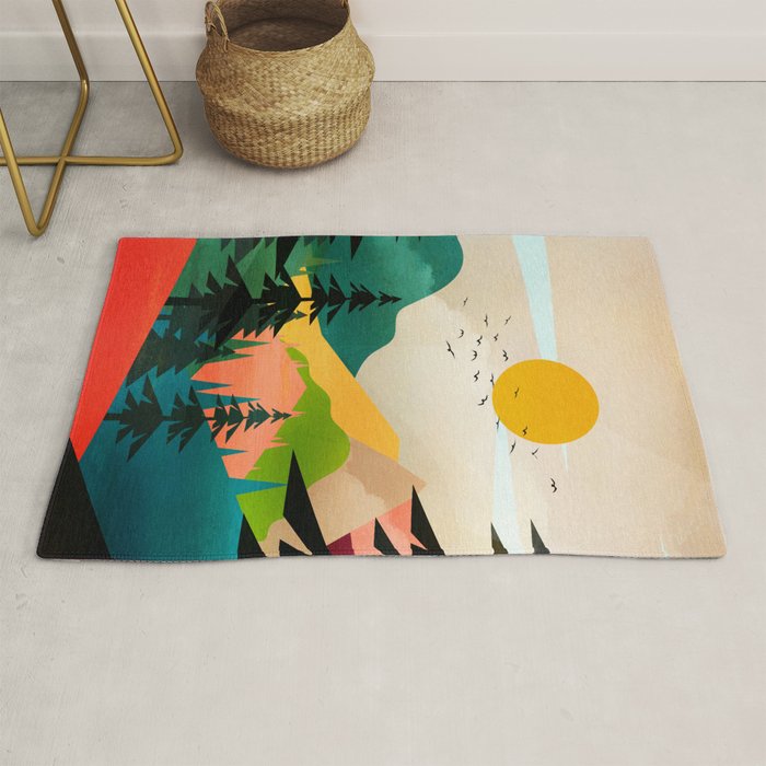 Colorful Morning in the Mountain Forest Rug Gallery Image 1