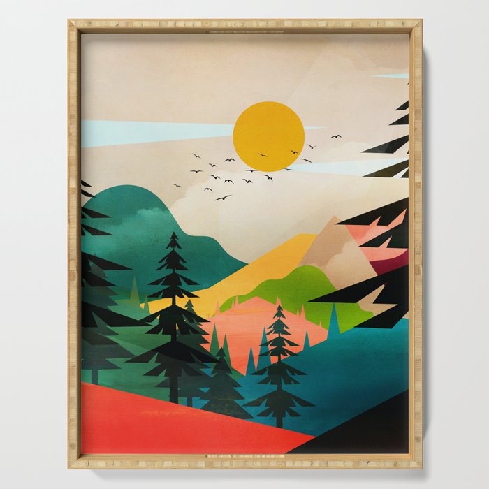 Colorful Morning in the Mountain Forest Serving Tray Gallery Image 1
