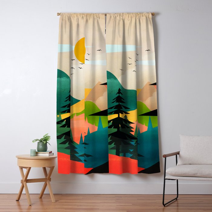 Colorful Morning in the Mountain Forest Window Curtain Gallery Image 5
