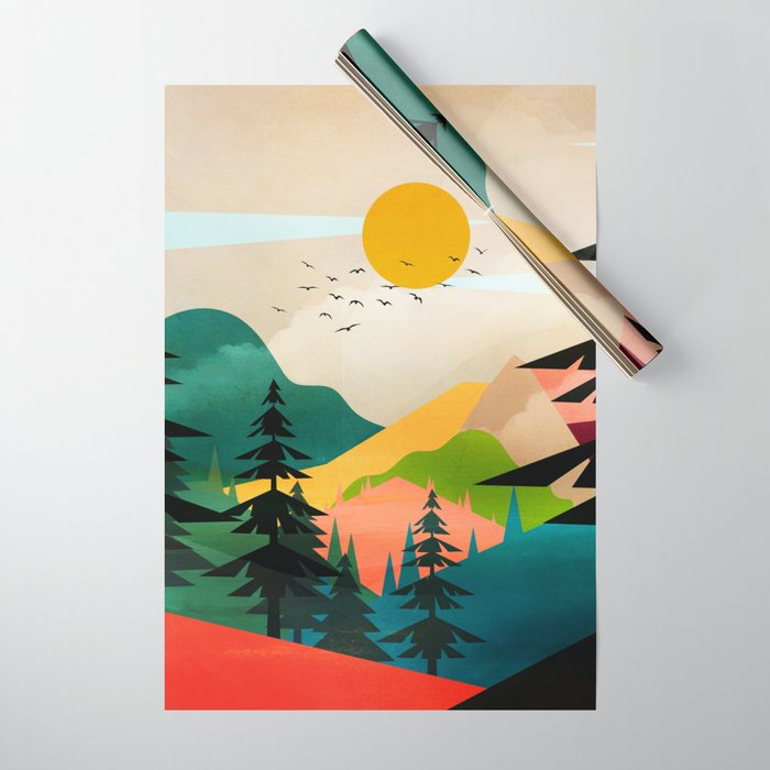 Colorful Morning in the Mountain Forest Wrapping Paper Gallery Image 1