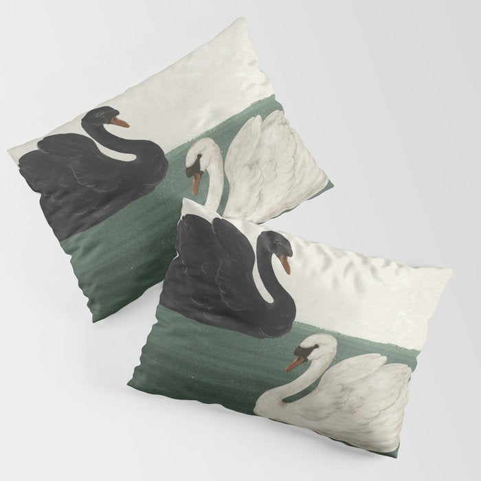 Black Swan White Swan Pillow Sham Gallery Image 1