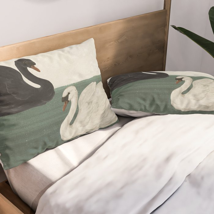 Black Swan White Swan Pillow Sham Gallery Image 2