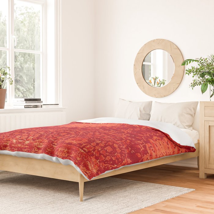 Orange Boho Oriental Traditional Antique Moroccan Style Duvet Cover Gallery Image 2