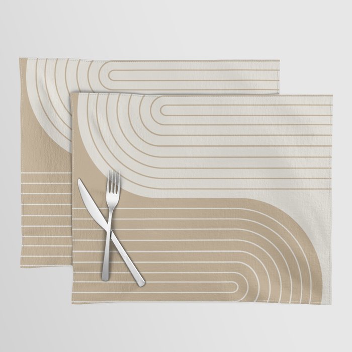 Two Tone Line Curvature LXV Earthy Boho Modern Arch Abstract Placemat Gallery Image 1