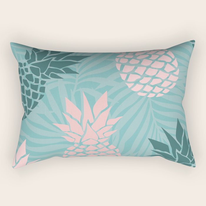 Summer, Pineapple Art, Pink, Turquoise, Teal Rectangular Pillow Gallery Image 1
