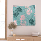 Summer, Pineapple Art, Pink, Turquoise, Teal Wall Tapestry Gallery Image 2