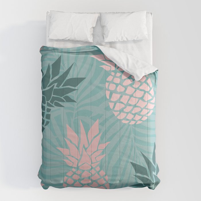 Summer, Pineapple Art, Pink, Turquoise, Teal Comforter Gallery Image 6