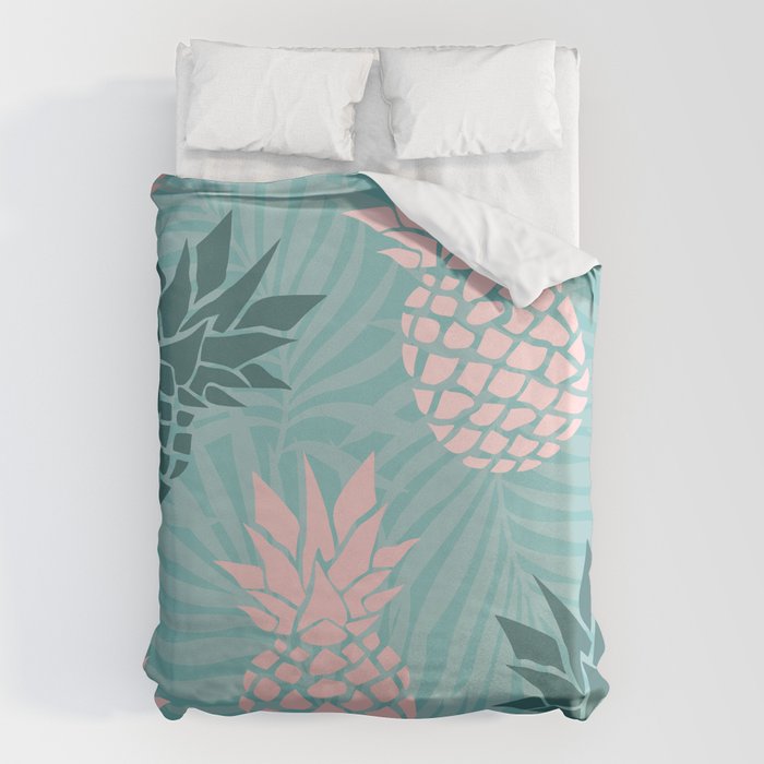Summer, Pineapple Art, Pink, Turquoise, Teal Duvet Cover Gallery Image 6