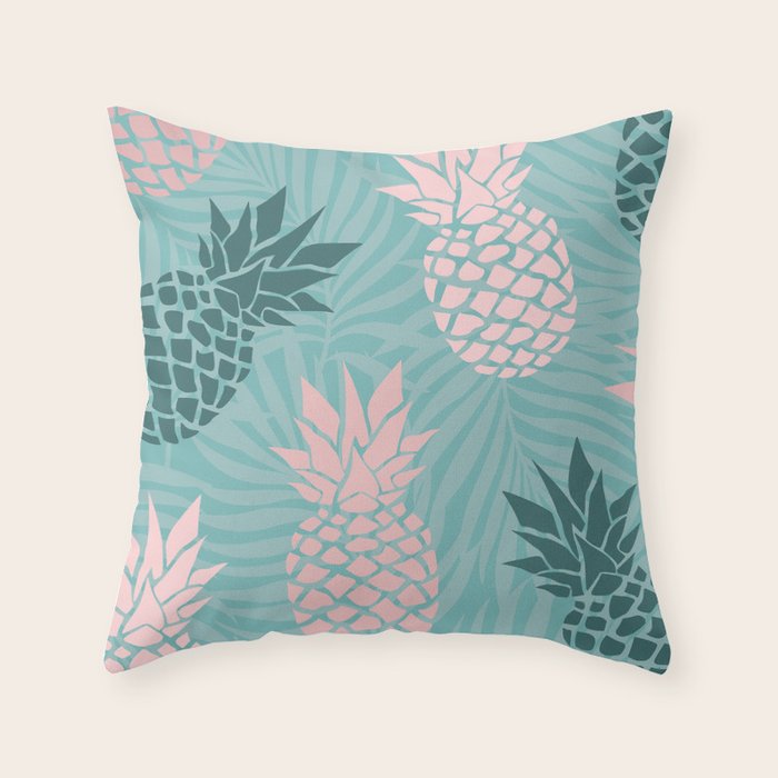 Summer, Pineapple Art, Pink, Turquoise, Teal Throw Pillow Gallery Image 6