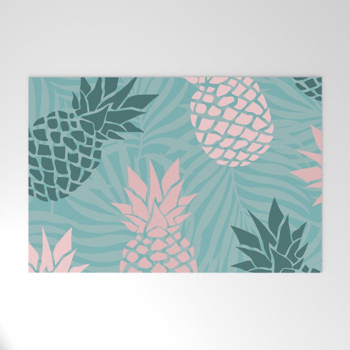 Summer, Pineapple Art, Pink, Turquoise, Teal Welcome Mat Gallery Image 1