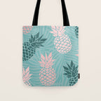 Summer, Pineapple Art, Pink, Turquoise, Teal Tote Bag Gallery Image 1