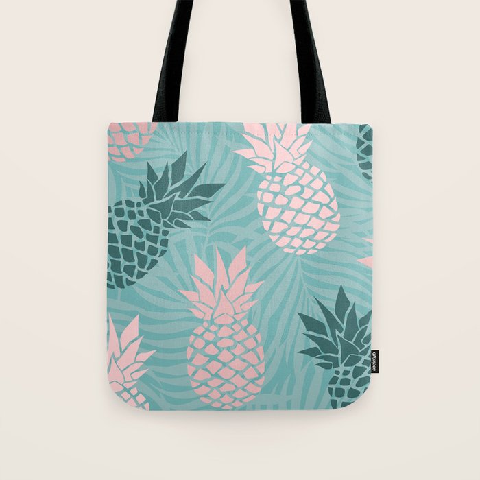 Summer, Pineapple Art, Pink, Turquoise, Teal Tote Bag Gallery Image 1