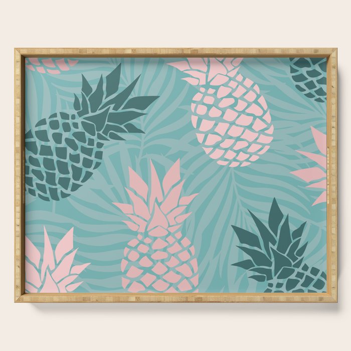 Summer, Pineapple Art, Pink, Turquoise, Teal Serving Tray Gallery Image 1
