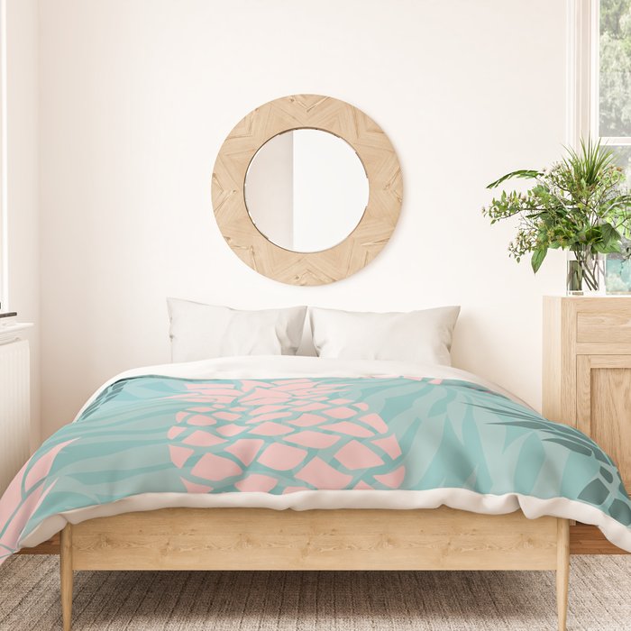 Summer, Pineapple Art, Pink, Turquoise, Teal Duvet Cover Gallery Image 3