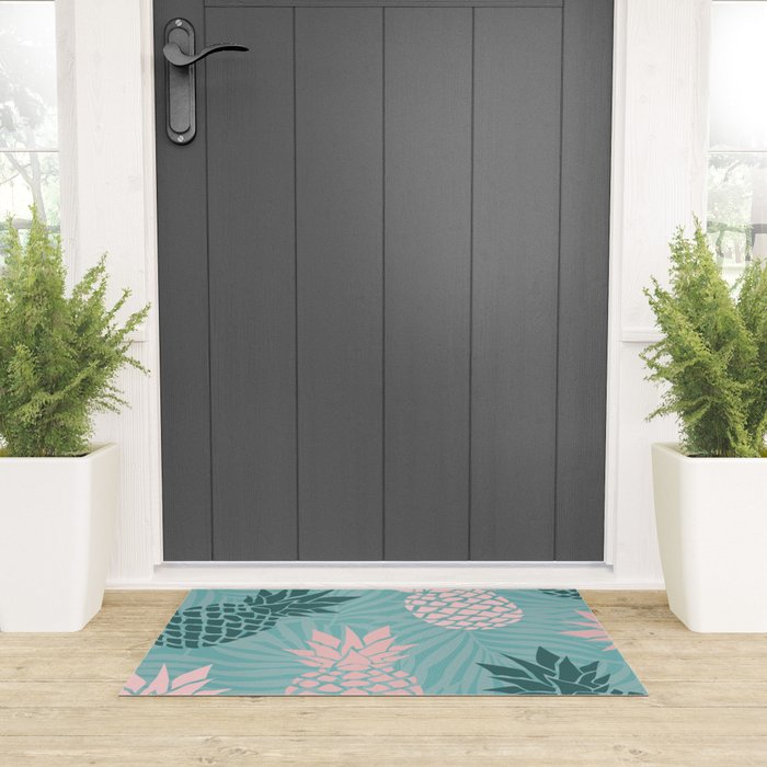 Summer, Pineapple Art, Pink, Turquoise, Teal Welcome Mat Gallery Image 3