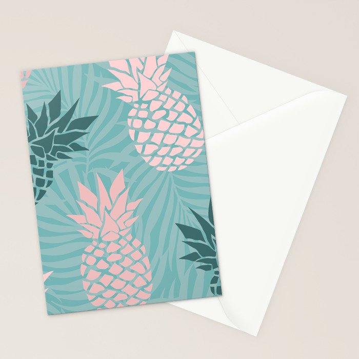 Summer, Pineapple Art, Pink, Turquoise, Teal Stationery Card Gallery Image 2