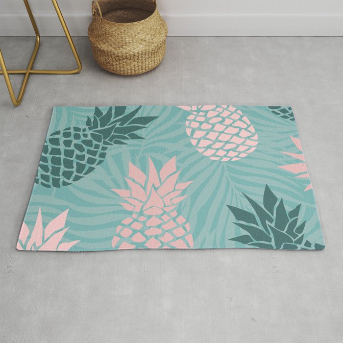 Summer, Pineapple Art, Pink, Turquoise, Teal Rug Gallery Image 1