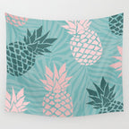 Summer, Pineapple Art, Pink, Turquoise, Teal Wall Tapestry Gallery Image 4