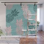 Summer, Pineapple Art, Pink, Turquoise, Teal Wall Mural Gallery Image 1