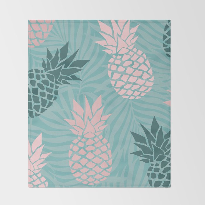 Summer, Pineapple Art, Pink, Turquoise, Teal Throw Blanket Gallery Image 2