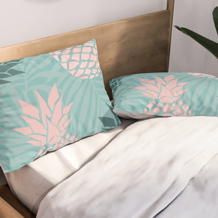 Summer, Pineapple Art, Pink, Turquoise, Teal Pillow Sham Gallery Image 2