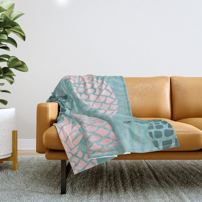 Summer, Pineapple Art, Pink, Turquoise, Teal Throw Blanket Gallery Image 1