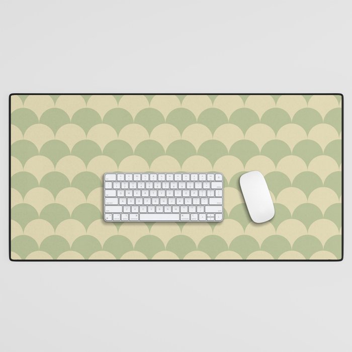 Soft green geometric scallop pattern Desk Mat Gallery Image 1