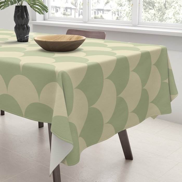 Soft green geometric scallop pattern Tablecloth Gallery Image 3