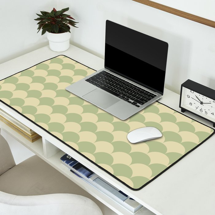 Soft green geometric scallop pattern Desk Mat Gallery Image 2