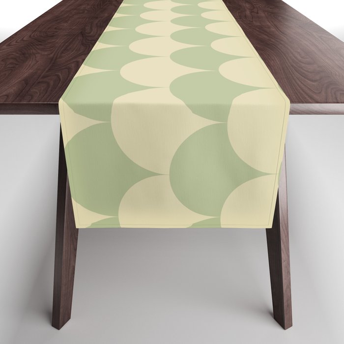 Soft green geometric scallop pattern Table Runner Gallery Image 1