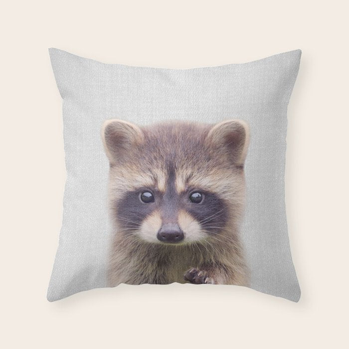 Raccoon - Colorful Throw Pillow Gallery Image 6