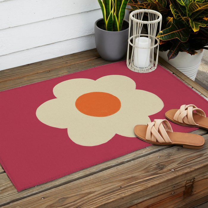 Magenta flower Outdoor Rug Gallery Image 2