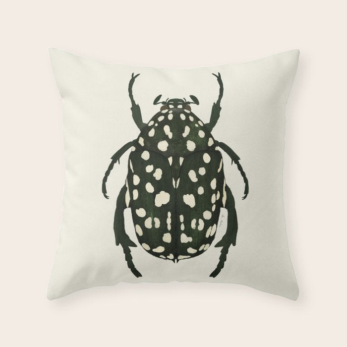 green beetle insect Throw Pillow Gallery Image 1