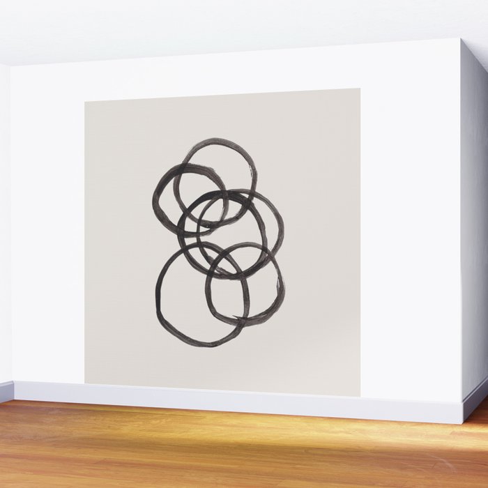 Bubble Rings Minimalist Modern Mid Century Black Ink Spirals Funky Nesting Rings Wall Mural Gallery Image 2