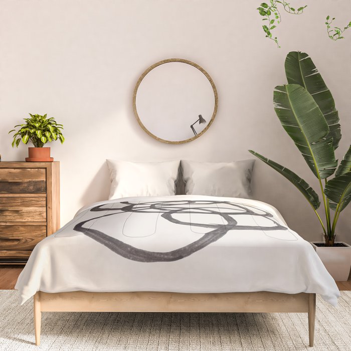 Bubble Rings Minimalist Modern Mid Century Black Ink Spirals Funky Nesting Rings Comforter Gallery Image 3