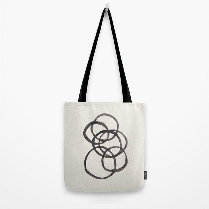 Bubble Rings Minimalist Modern Mid Century Black Ink Spirals Funky Nesting Rings Tote Bag Gallery Image 2