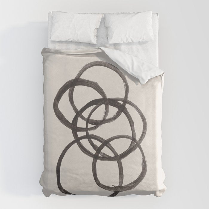 Bubble Rings Minimalist Modern Mid Century Black Ink Spirals Funky Nesting Rings Duvet Cover Gallery Image 6