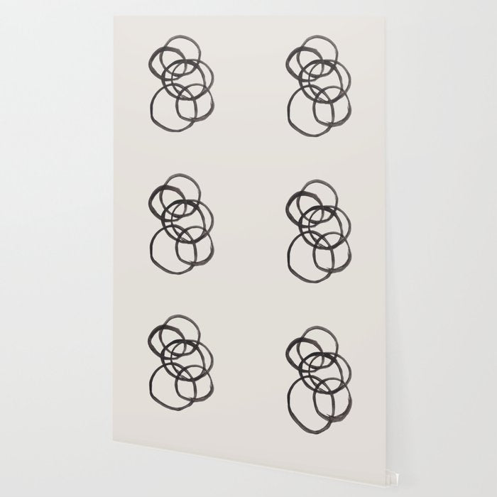 Bubble Rings Minimalist Modern Mid Century Black Ink Spirals Funky Nesting Rings Wallpaper Gallery Image 2