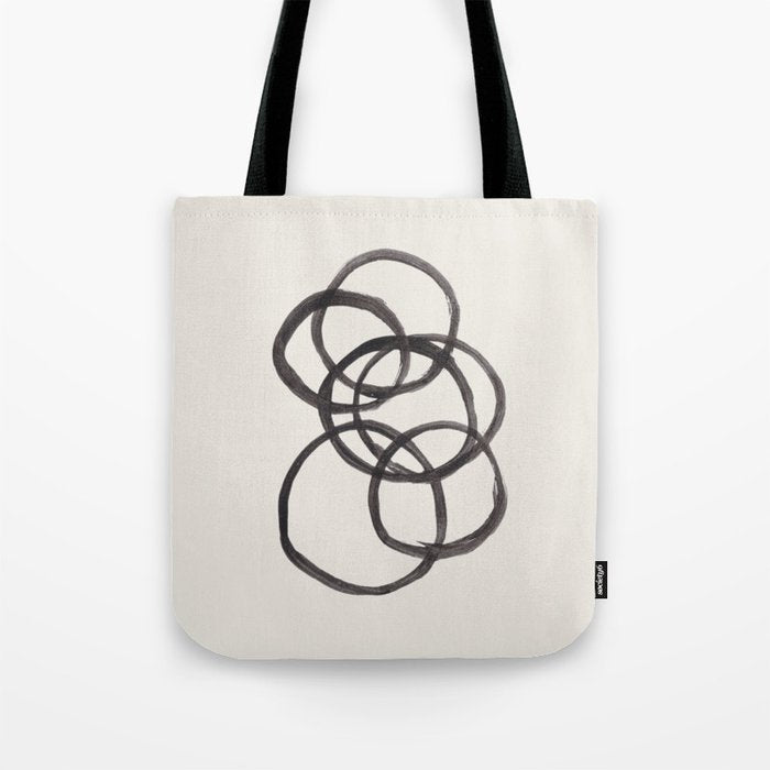 Bubble Rings Minimalist Modern Mid Century Black Ink Spirals Funky Nesting Rings Tote Bag Gallery Image 1