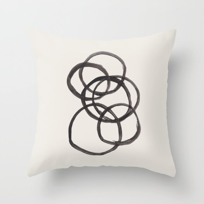 Bubble Rings Minimalist Modern Mid Century Black Ink Spirals Funky Nesting Rings Throw Pillow Gallery Image 6