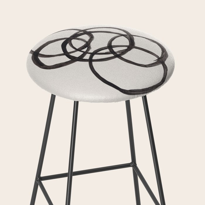 Bubble Rings Minimalist Modern Mid Century Black Ink Spirals Funky Nesting Rings Stool Gallery Image 2
