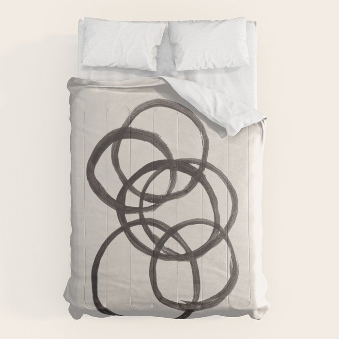 Bubble Rings Minimalist Modern Mid Century Black Ink Spirals Funky Nesting Rings Comforter Gallery Image 1