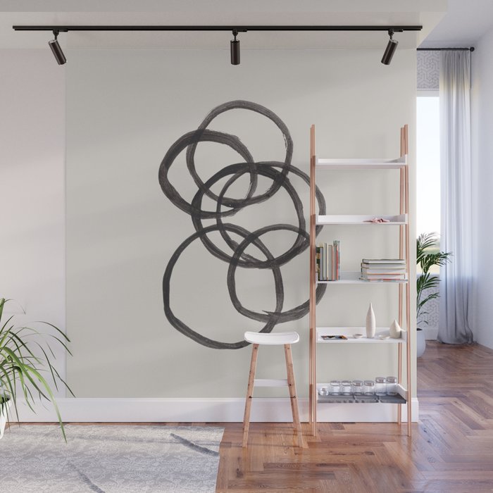 Bubble Rings Minimalist Modern Mid Century Black Ink Spirals Funky Nesting Rings Wall Mural Gallery Image 1