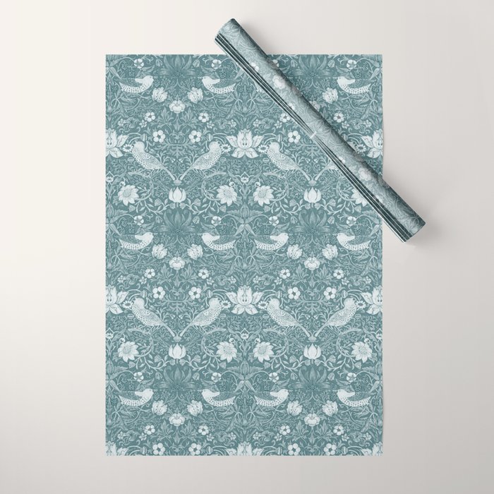 William Morris Strawberry Thief Soft Teal Wrapping Paper Gallery Image 1