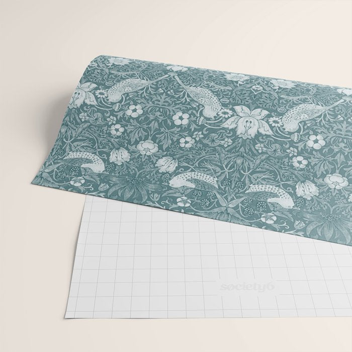 William Morris Strawberry Thief Soft Teal Wrapping Paper Gallery Image 2