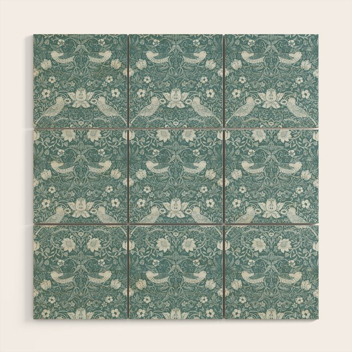 William Morris Strawberry Thief Soft Teal Wood Wall Art Gallery Image 1
