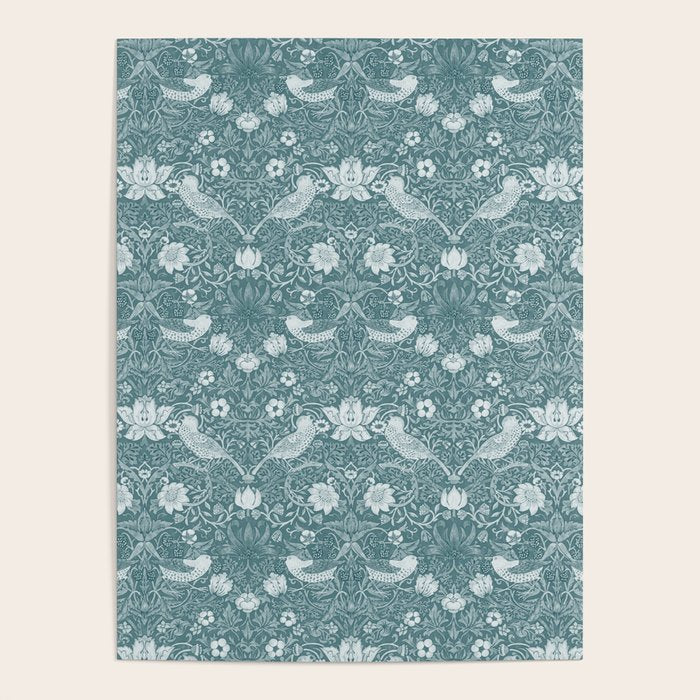 William Morris Strawberry Thief Soft Teal Poster Gallery Image 4